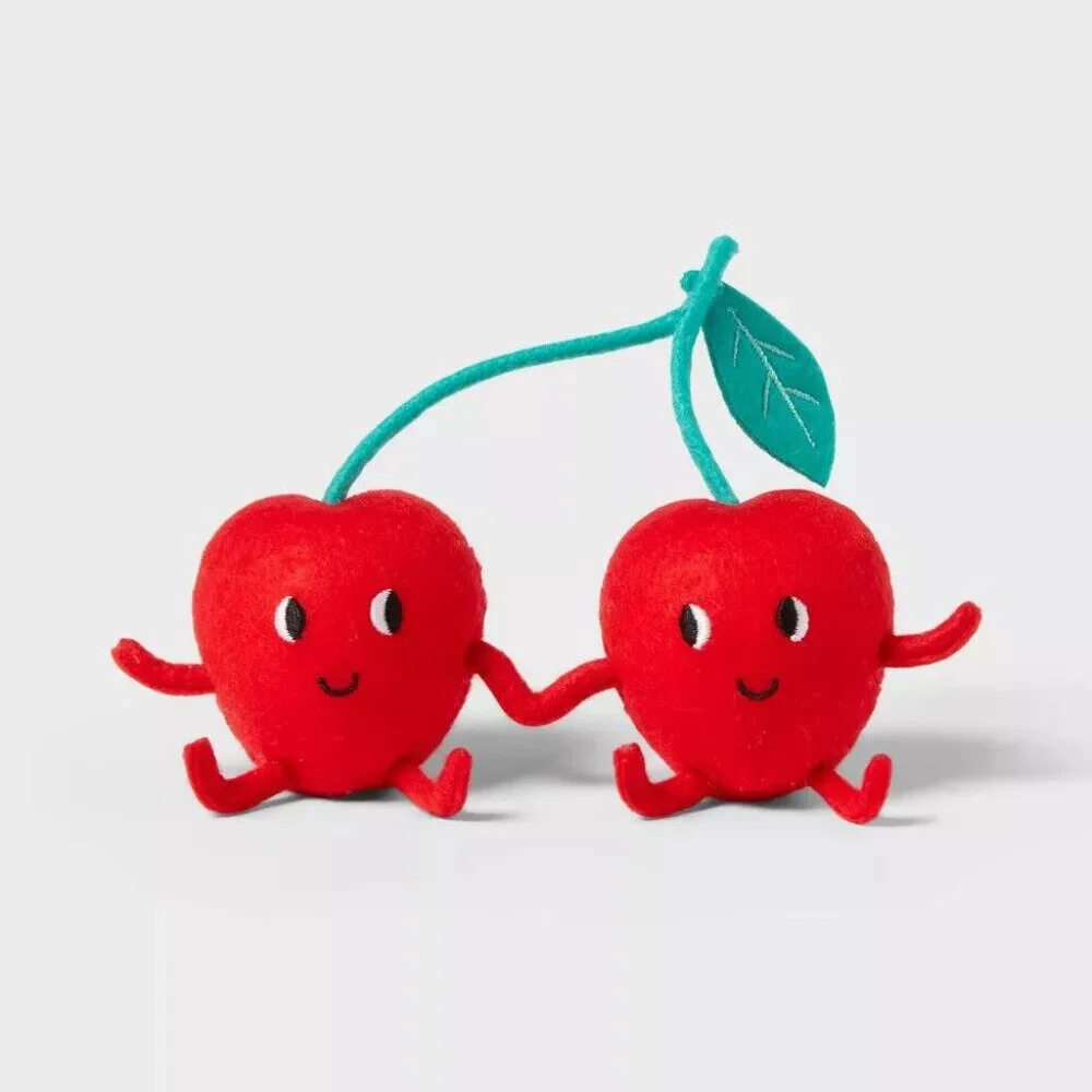 New Target Spritz Felt Cherry Duo Buddies Valentine's Day Figurine Holding Hands